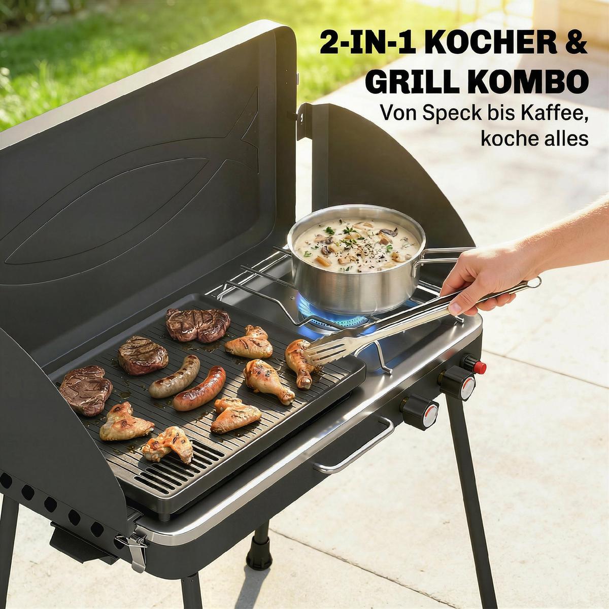 TISCHGASGRILL Gussaluminium Metall Schwarz - Schwarz, Metall (47/88/61cm) - Outsunny