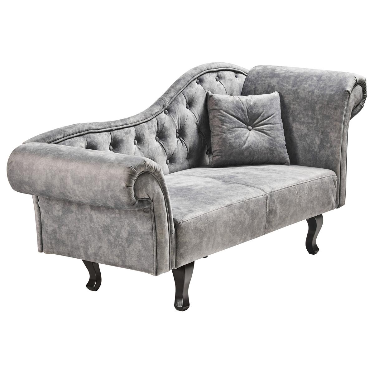CHAISELONGUE-RECHTSSEITIGE Samtstoff Grau mit Kissen Lattes Ii - Dunkelgrau/Braun, Textil (192/81/59cm) - Beliani