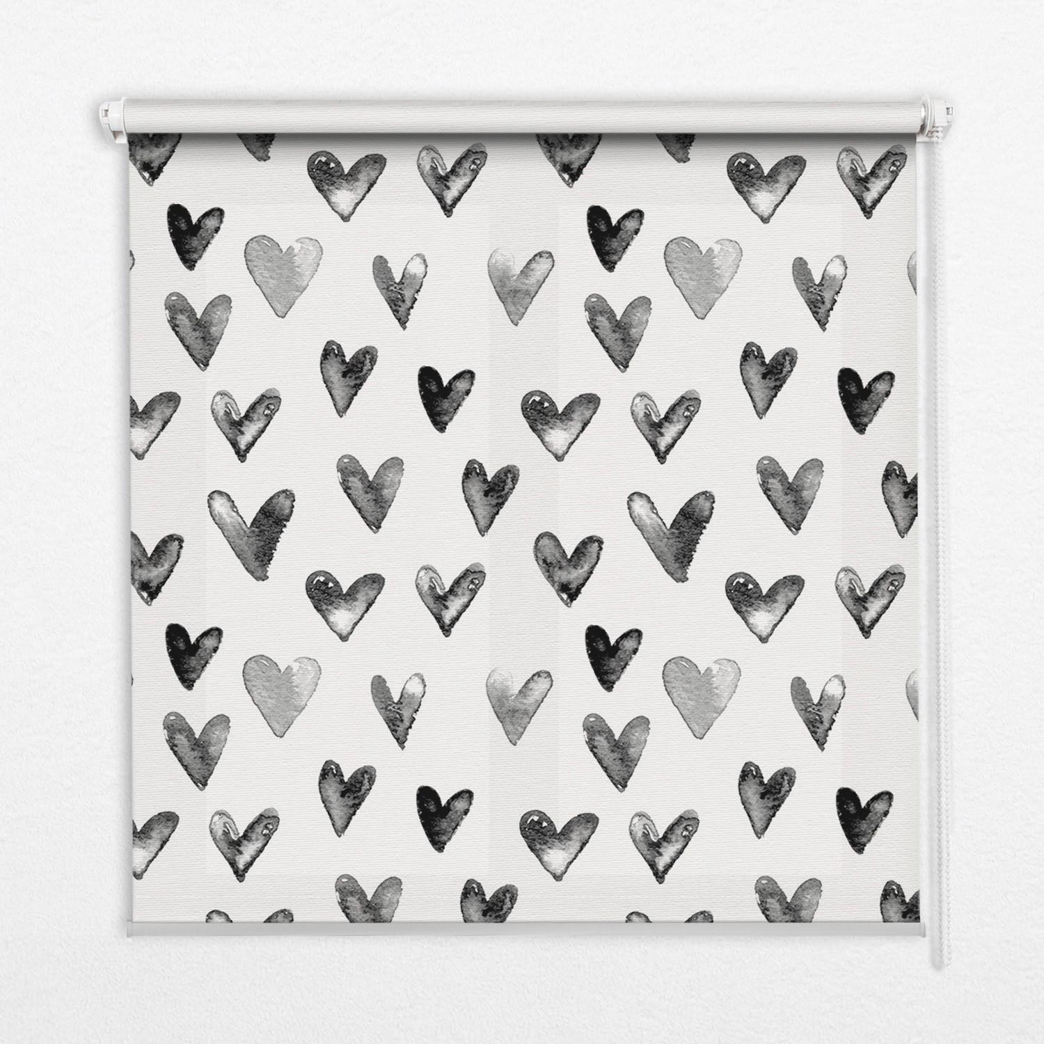 INNENROLLO - Fensterrollo - Rollo - 120x140 cm - Schwarze Herzen - Schwarz, Kunststoff (120/140/0.5cm) - TULUP