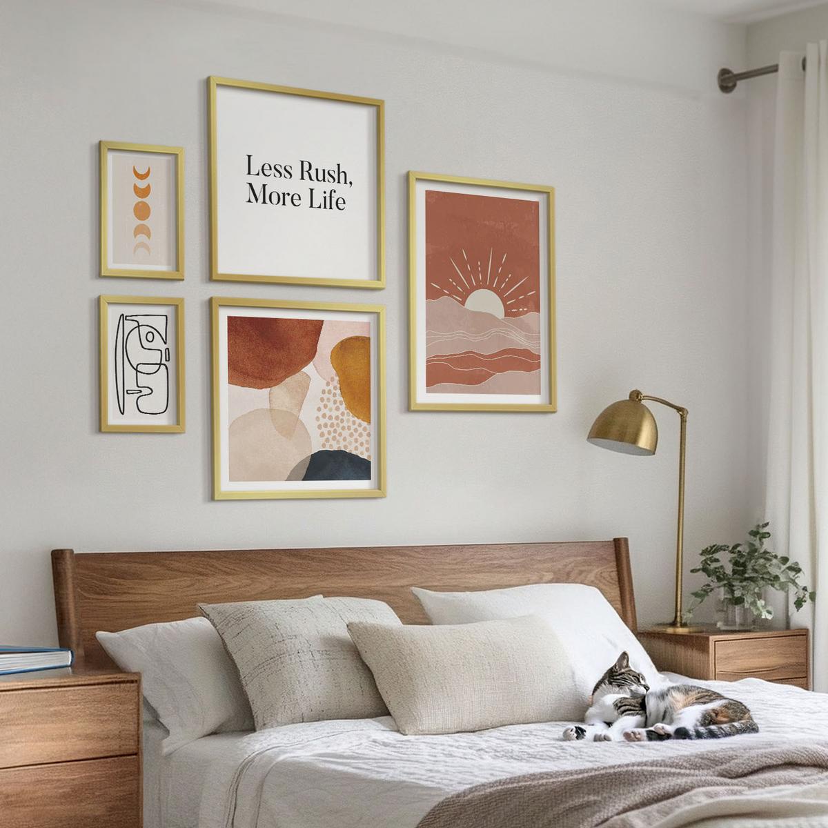 BILDER SET 5er Set - 50x50 cm & 20x30 cm & 40x60 cm Goldrahmen - Abstrakte Formen und Farben - Goldfarben, Kunststoff (40/60cm) - TULUP
