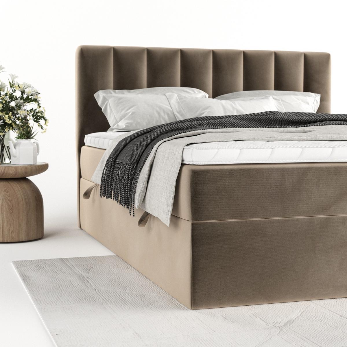 BOXBETT Bari 200/200 cm Taupe im Paros Stoff - Taupe, Holz/Holzwerkstoff (200/200cm) - AltaBeds