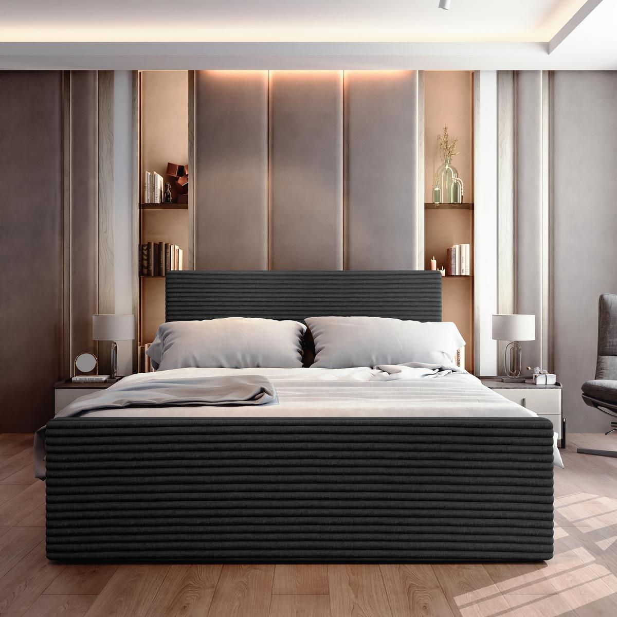 BOXBETT BRENTO 140x200 cm mit Matratze und Topper - Schwarz - Schwarz, Holz (140/200cm) - MASSENO