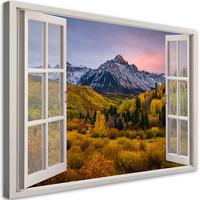 WANDBILD fensterblick berge wald natur - Gelb, Textil (60/40cm) - Feeby