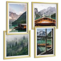 BILDER SET 4er Set - 50x50 cm & 40x60 cm Goldrahmen - Hütten am Bergsee Łódź - Goldfarben, Kunststoff (50/50cm) - TULUP