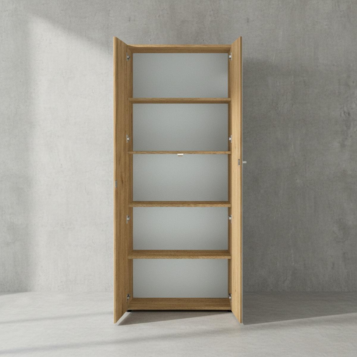 AKTENSCHRANK MUENCHEN 80x37x196cm | 5 Ordnerhöhen | Glasfront & Abschließbar | Chalet-Eiche-Nb./Weiß - Weiß, Holzwerkstoff/Metall (80/196/37cm) - KADIMA DESIGN