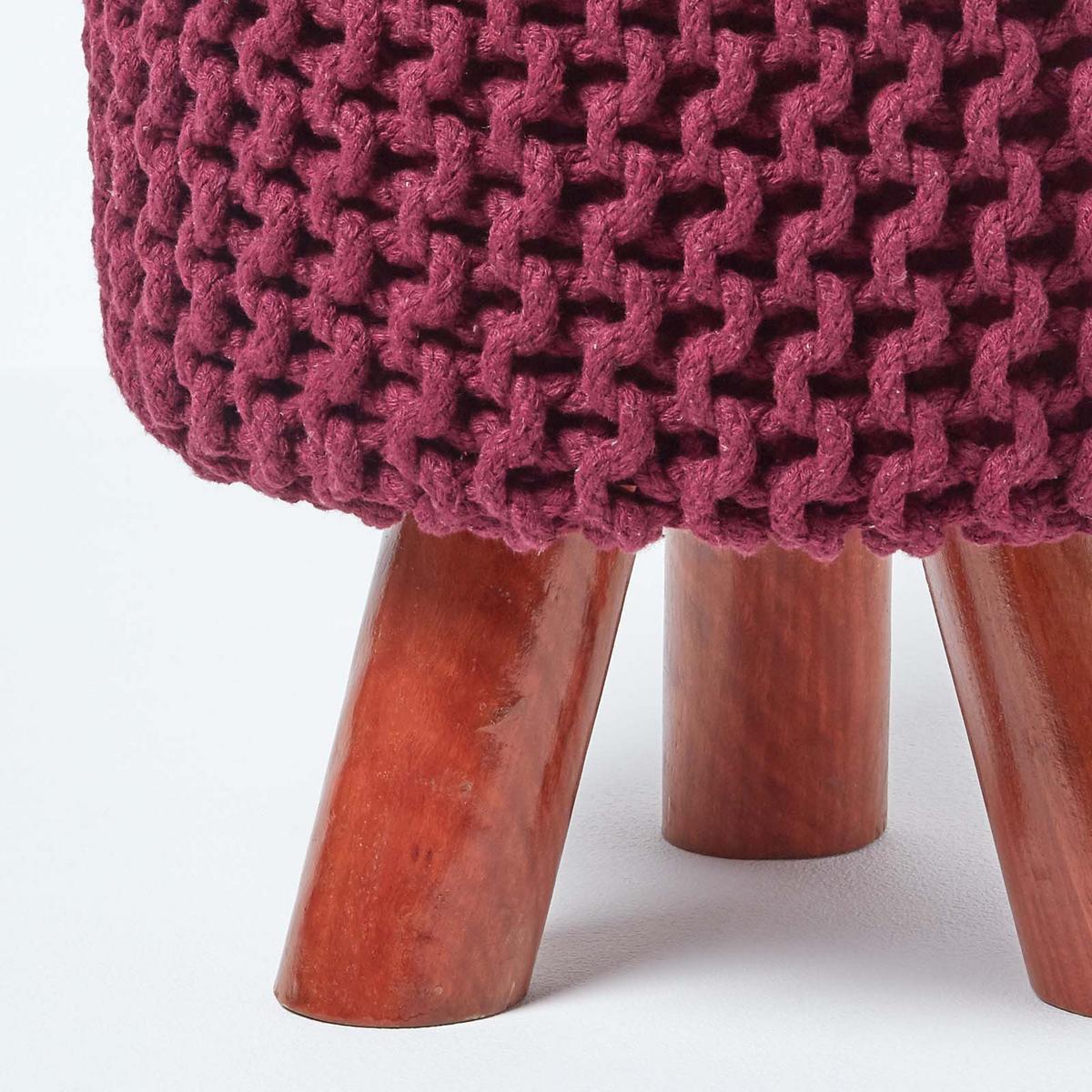STRICK-HOCKER lila, Dreibein 32/32/42 cm - Violett, Textil (32/42/32cm) - Homescapes