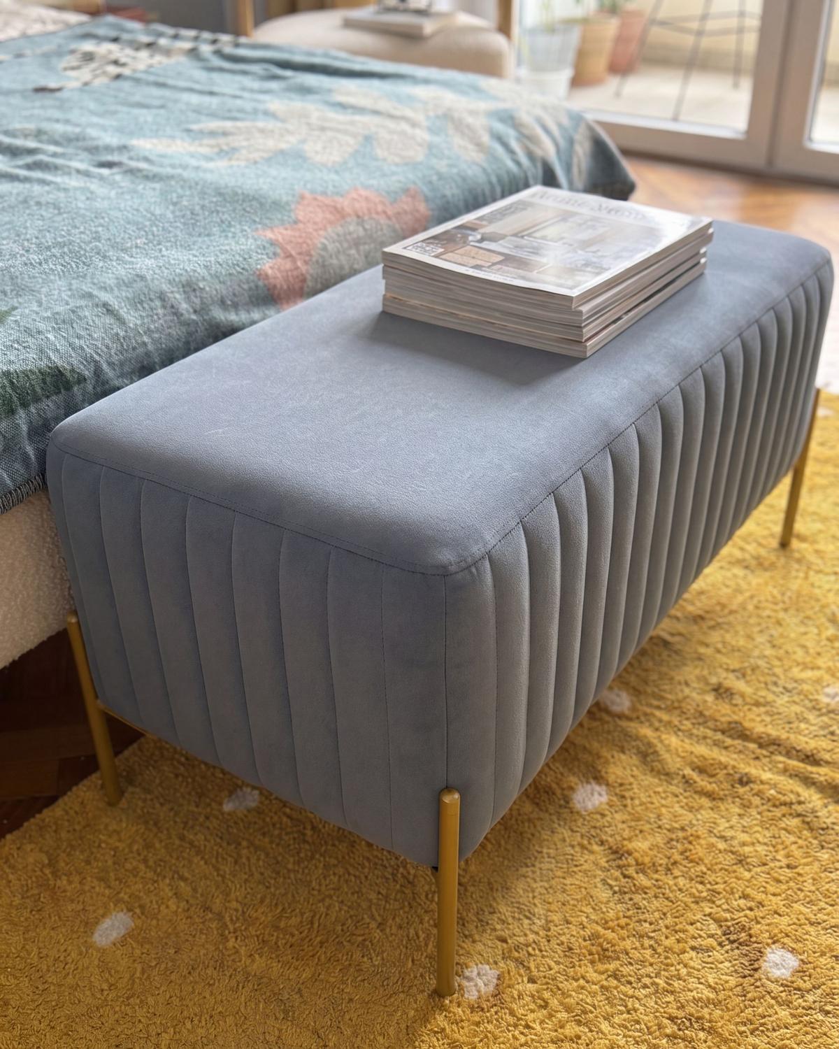 POLSTERBANK Samtstoff Blau Utah - Blau, Textil (91/43/47cm) - Beliani