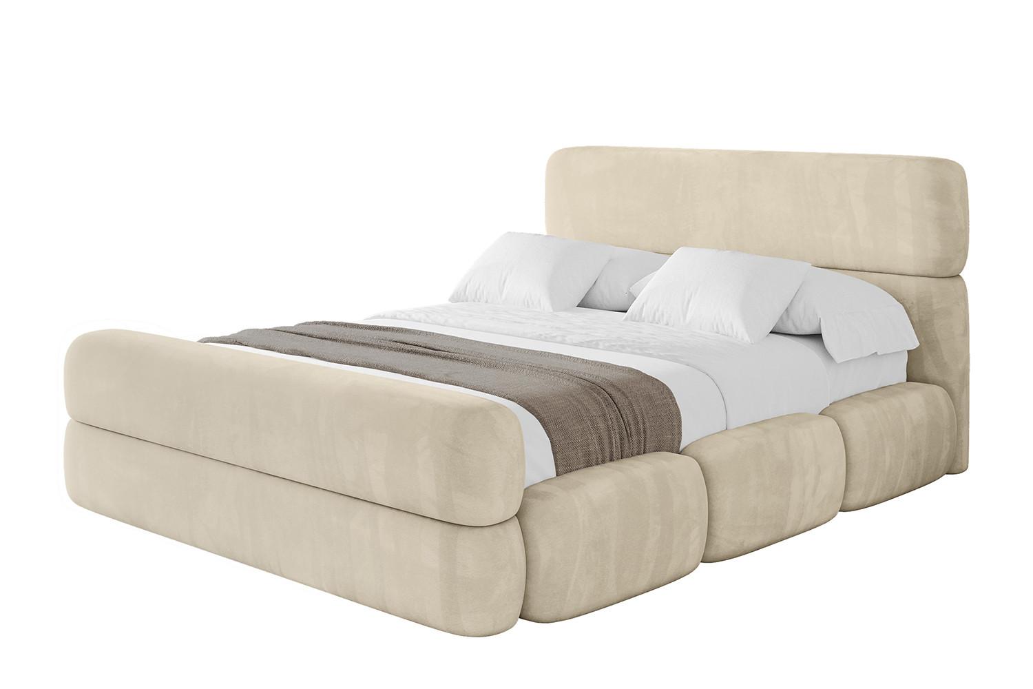 POLSTERBETT mit Bettkasten, Fußteil und Lattenrost, Boxbett ohne Matratze - ELVA-Z 180x200 Beige - Ecru, Holzwerkstoff/Textil (180/200cm) - ALTDECOR