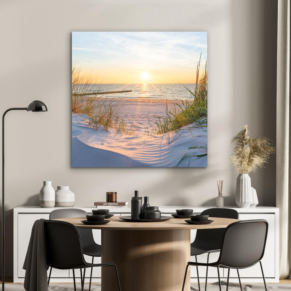 METALLBILD Strand - Sonne - Düne - Gras - Sand - Horizont 90x90 cm - Hellblau, Metall (90/90cm) - MuchoWow