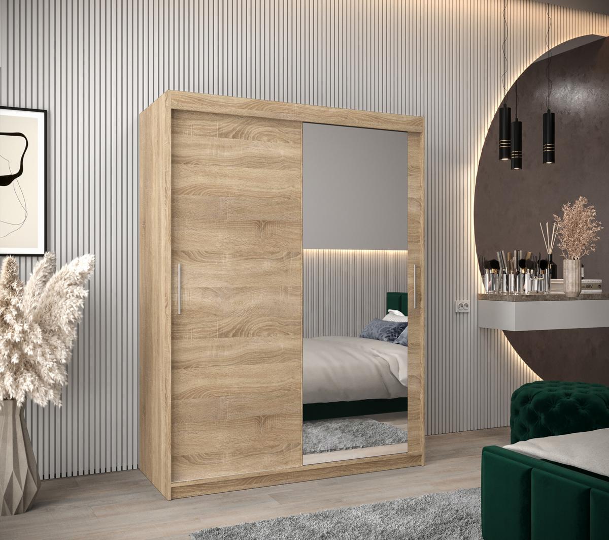 SCHWEBETÜRENSCHRANK 200/150/62 2-türig - Silberfarben/Sonoma Eiche, Holz/Kunststoff (150/200/62cm) - MÖBEL KRYSPOL