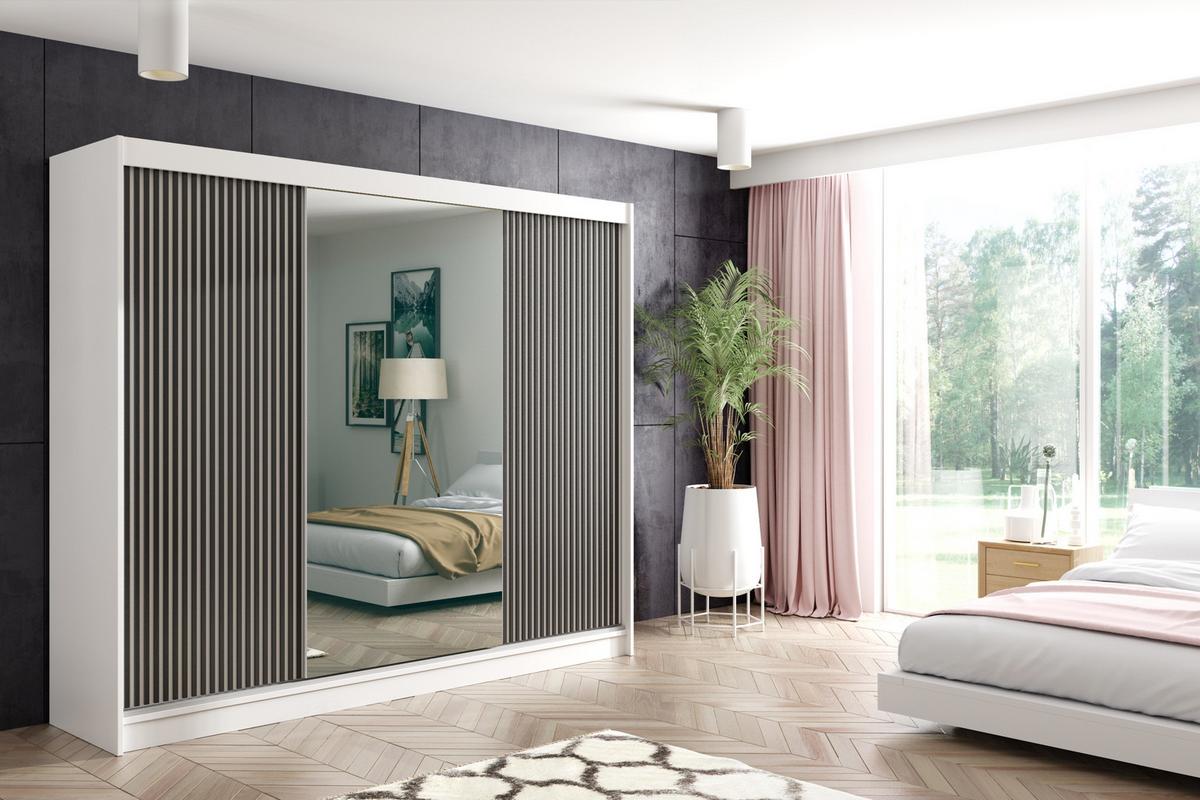 KLEIDERSCHRANK VILAN mit Spiegel/LED - 250 cm - Weiß|Schwarz - Schwarz/Weiß, Holzwerkstoff (250/215/61cm) - ALTDECOR