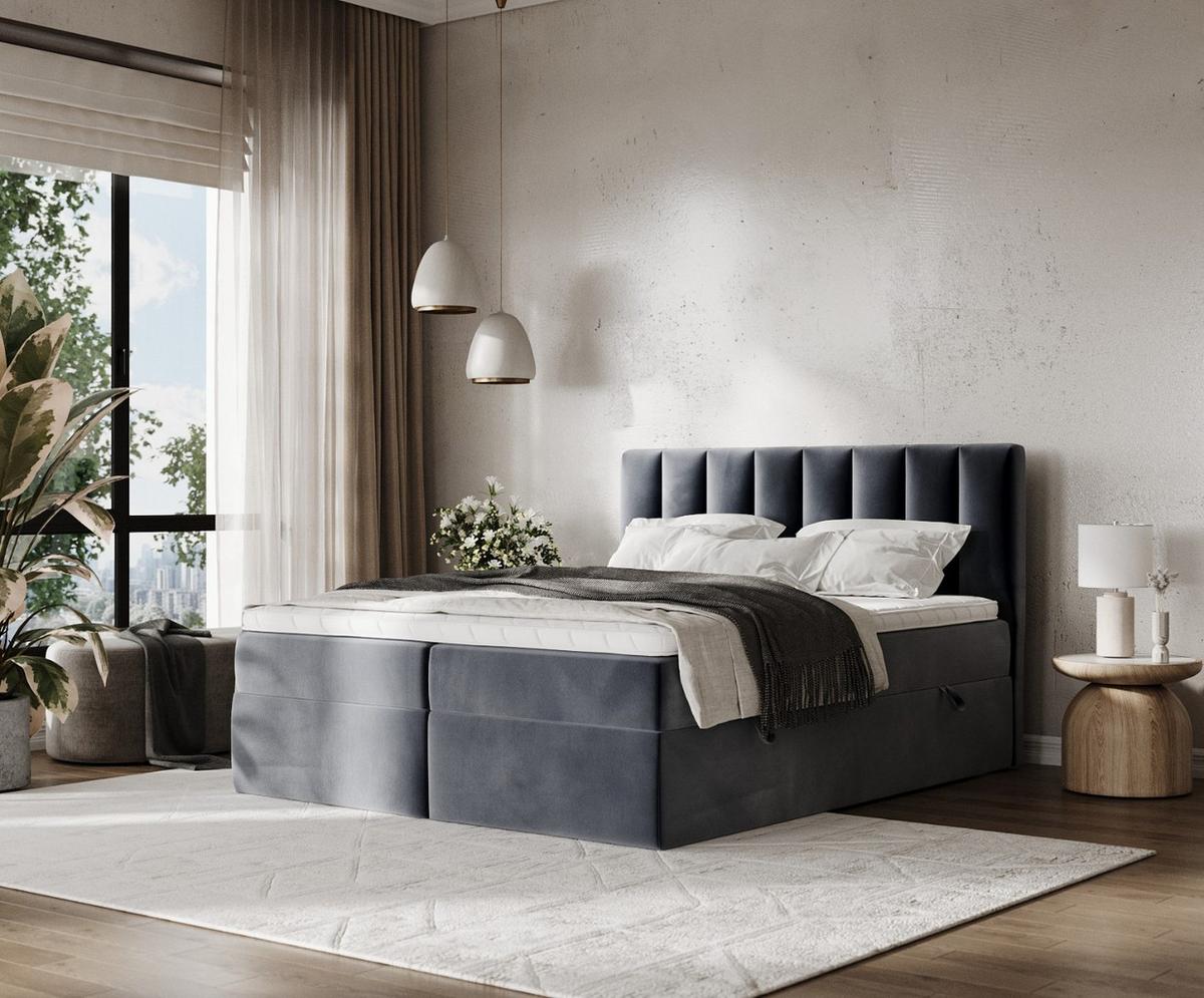 BOXBETT Bari 160/200 cm Dunkelgrau im Kronos Stoff - Dunkelgrau, Holz/Holzwerkstoff (160/200cm) - AltaBeds