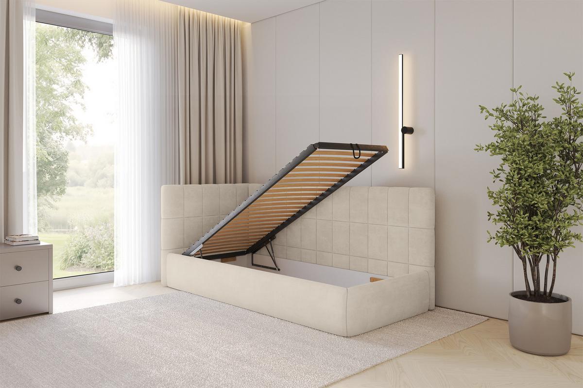 EINZELLBETT Jugendbett mit Bettkasten und Matratze H3/H4, Rechts - TULY 80x200 Beige - Naturfarben, Holzwerkstoff/Textil (80/200cm) - ALTDECOR