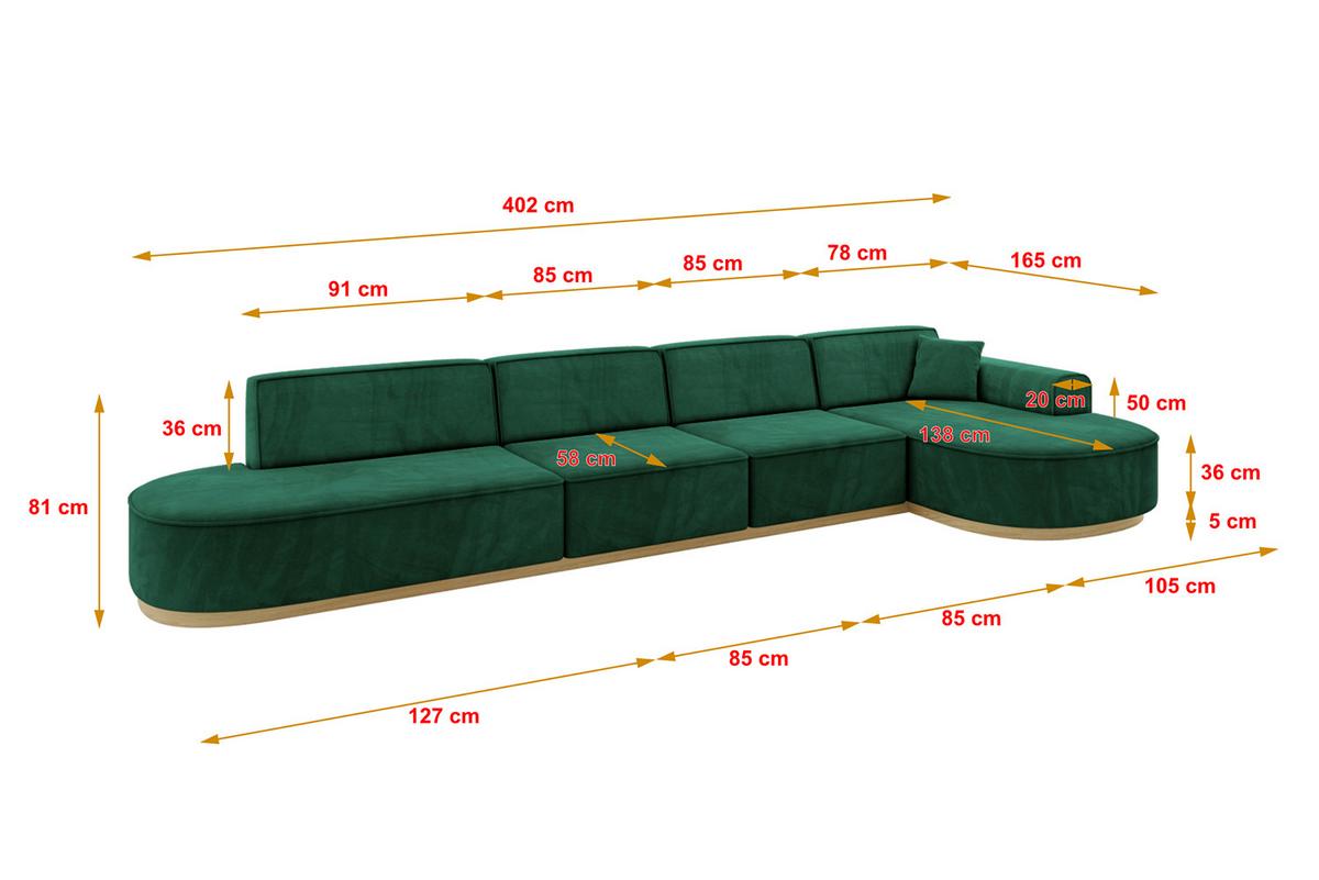 ECKSOFA Ottomane Rechts MARI-L3-v2 - 413x171x83 cm Grün Velours - Grün, Holzwerkstoff/Textil (171/413cm) - ALTDECOR