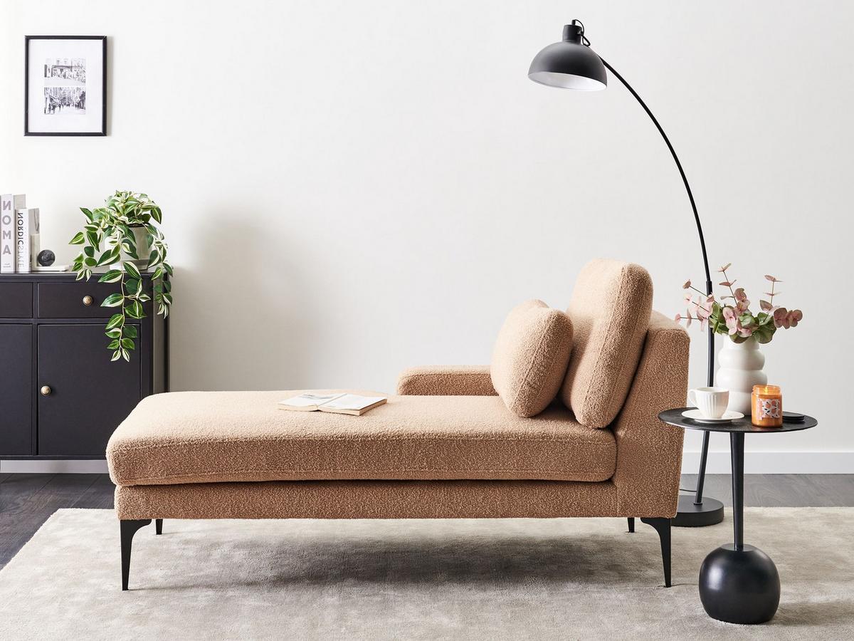 CHAISELONGUE-RECHTSSEITIGE Bouclé Sandbeige Ewron - Sandfarben/Beige, Textil (150/70/72cm) - Beliani