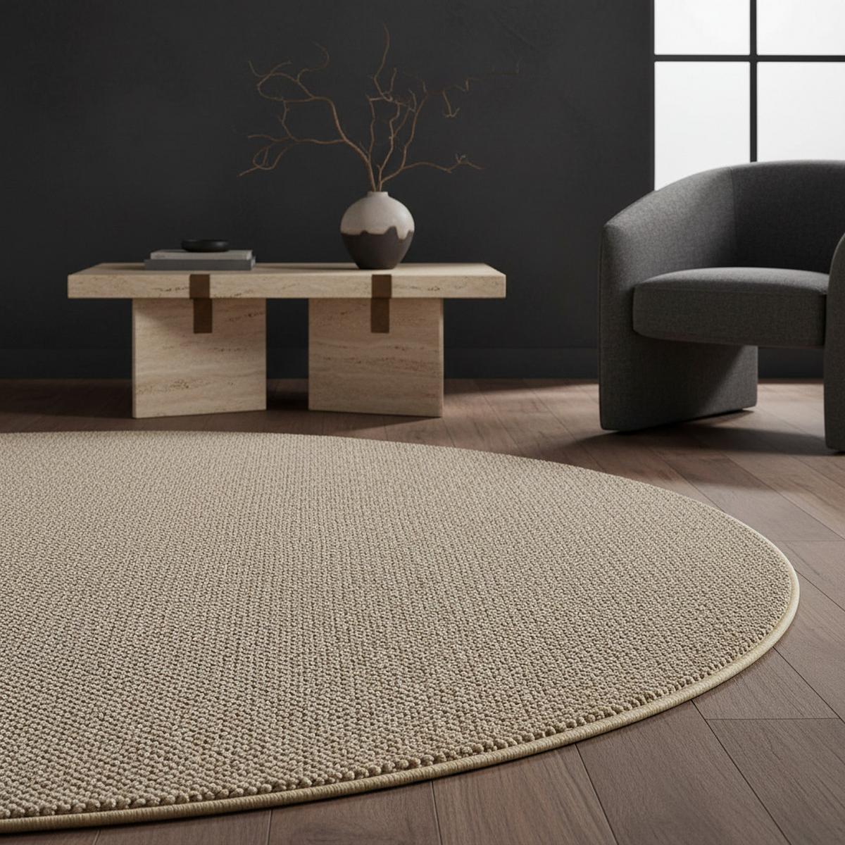 TEPPICH Flachgewebe CIMA in Beige, einfarbig, Ø 200 cm - Beige, Textil (200/200cm) - KADIMA DESIGN