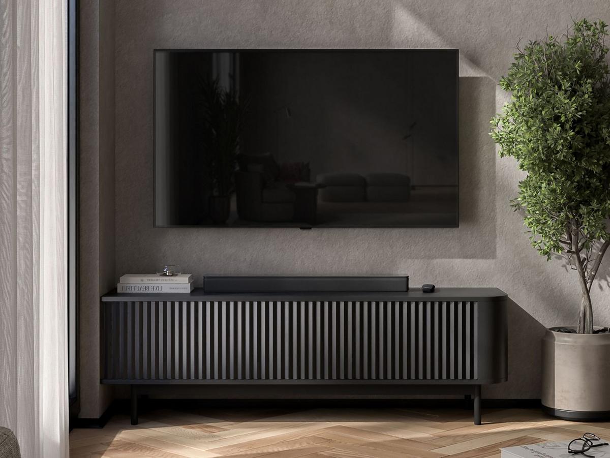 TV-LOWBOARD Aurora Schwarz matt 140 cm mit schwarzem Metallrahmen - Schwarz, Holzwerkstoff/Metall (140/44/35cm) - Meble Lindner