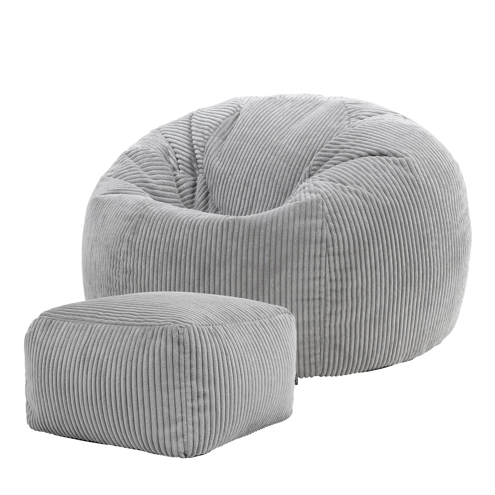SITZSACK Klassisch + Hocker, Cord - Hellgrau/Grau, Kunststoff/Textil (85/50/85cm) - icon
