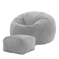 SITZSACK Klassisch + Hocker, Cord - Hellgrau/Grau, Kunststoff/Textil (85/50/85cm) - icon