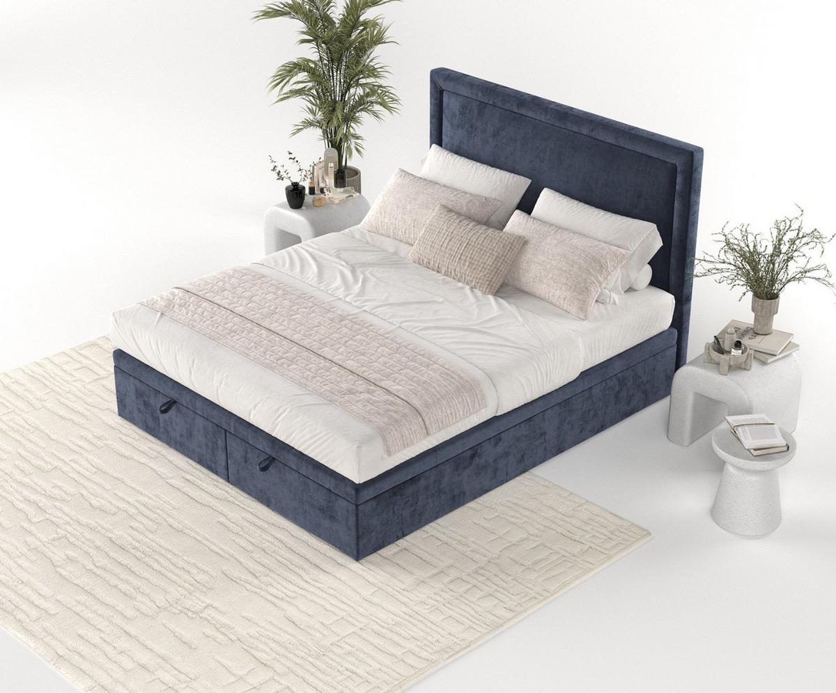 POLSTERBETT Salma mit Stauraum 120/200 cm Marineblau im Lotta Stoff - Schwarz/Dunkelblau, Holz/Holzwerkstoff (120/200cm) - AltaBeds