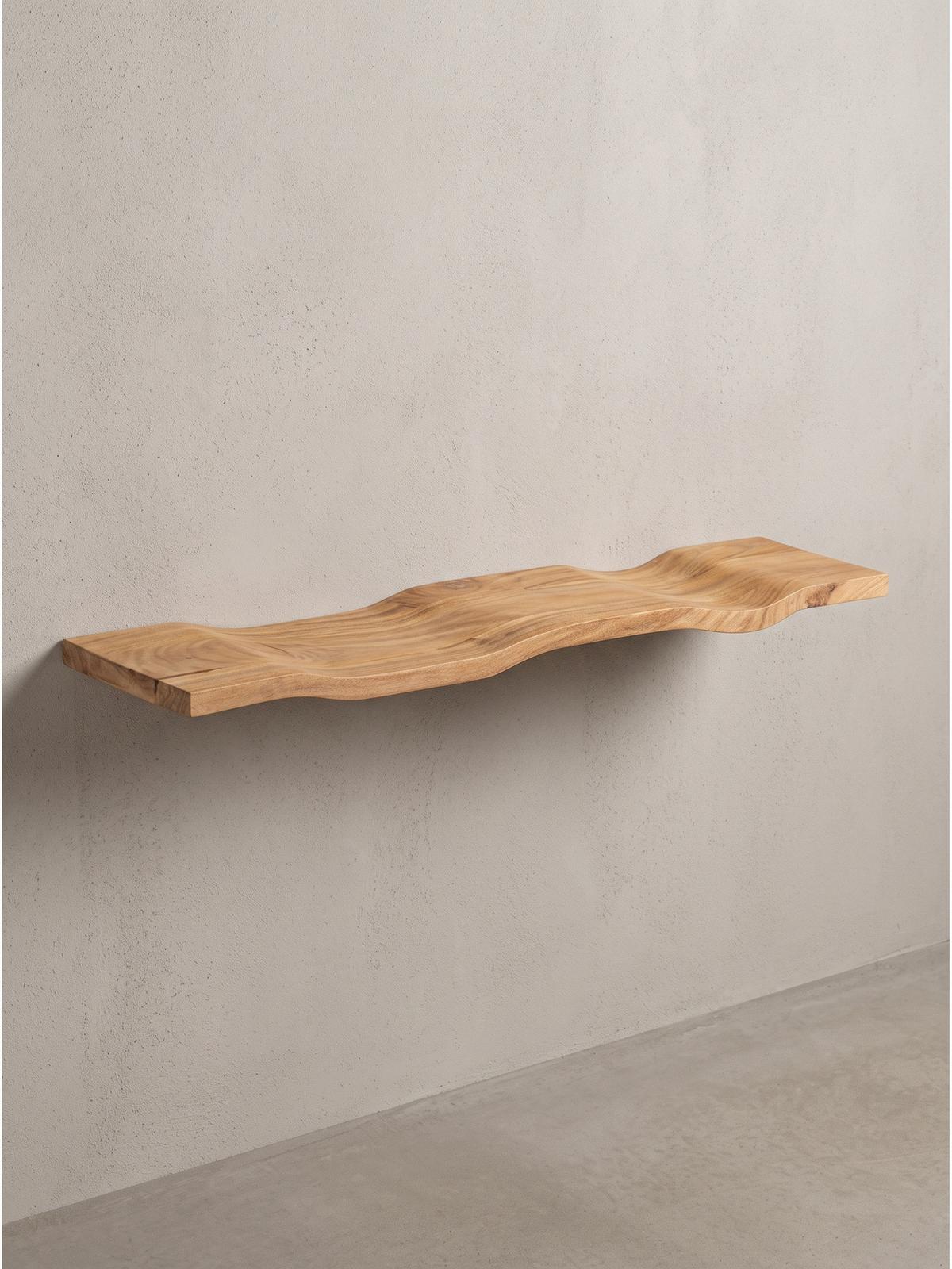 WANDREGAL LEVANTO, Akazie Massivholz, handgefertigt, 80 x 20 x 2,5 cm - Akaziefarben, Holz (80/2.5/20cm) - KADIMA DESIGN