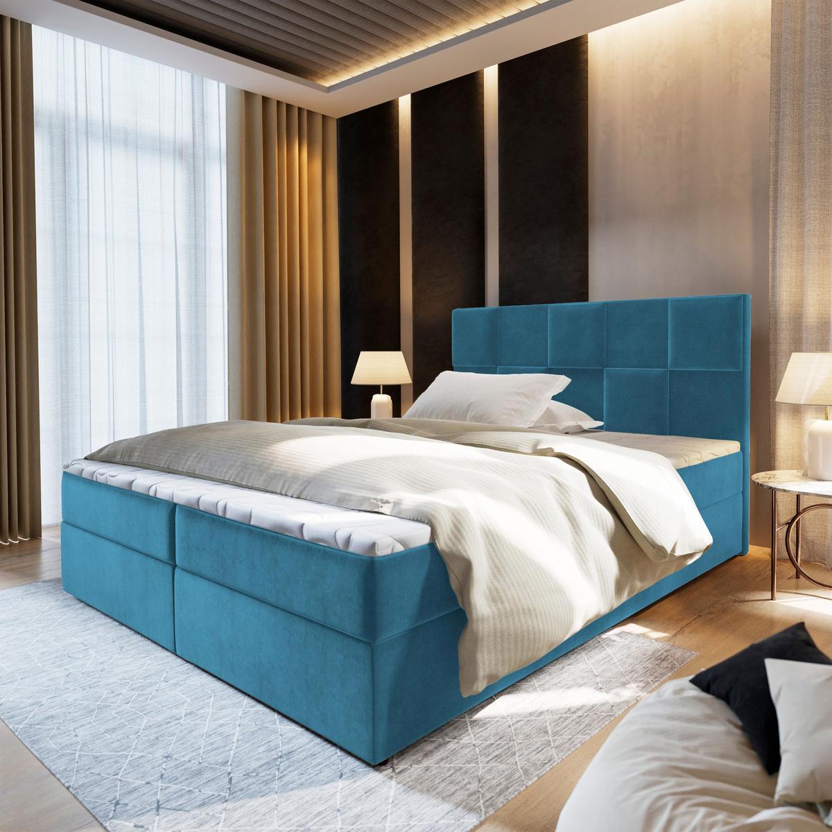 BOXBETT PRATA 180x200 cm mit Matratze und Topper - Blau - Hellblau, Holz (180/200cm) - MASSENO