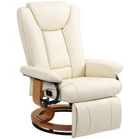 RELAXSESSEL Drehbar Fernsehsessel mit Liegefunktion, Fußstütze, Cremeweiß - Creme, Leder/Holzwerkstoff (88/103/78cm) - HOMCOM