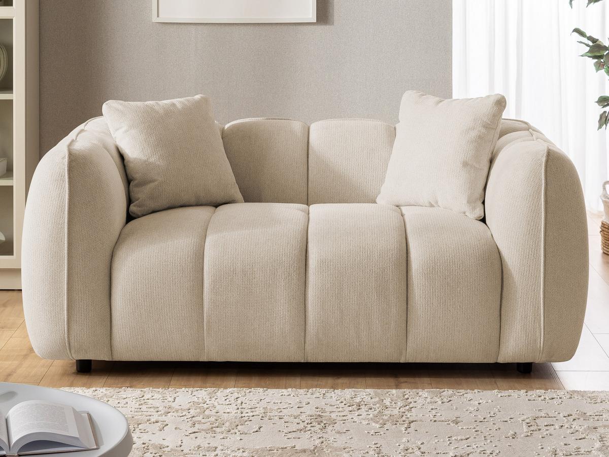 2-SITZER SOFA Nubira in tief gesteppter Bubble-Optik aus weichem Hellbeige Strukturstoff im modernen Design - Beige/Schwarz, Holz/Kunststoff (172/69/89cm) - S-Style Möbel