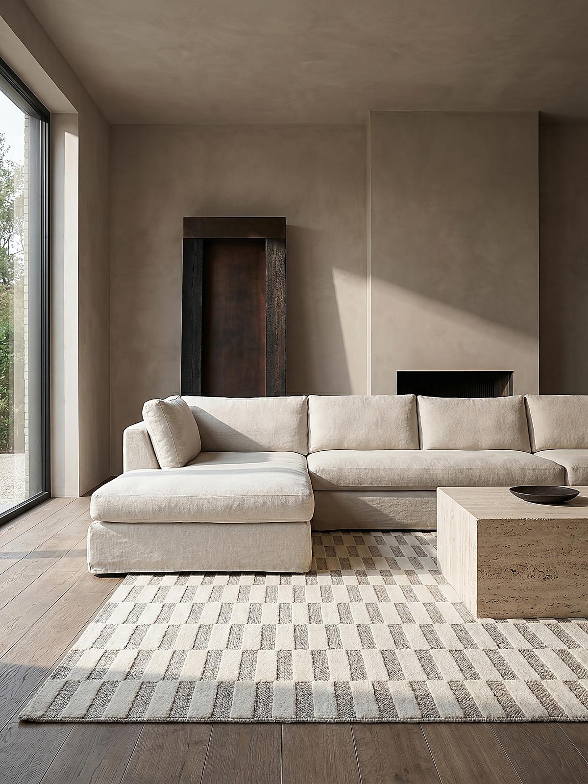 TEPPICH Waschbar RIDGE, mit Schachbrettmuster, Beige, 194 x 290 cm - Beige, Textil (290/194cm) - KADIMA DESIGN