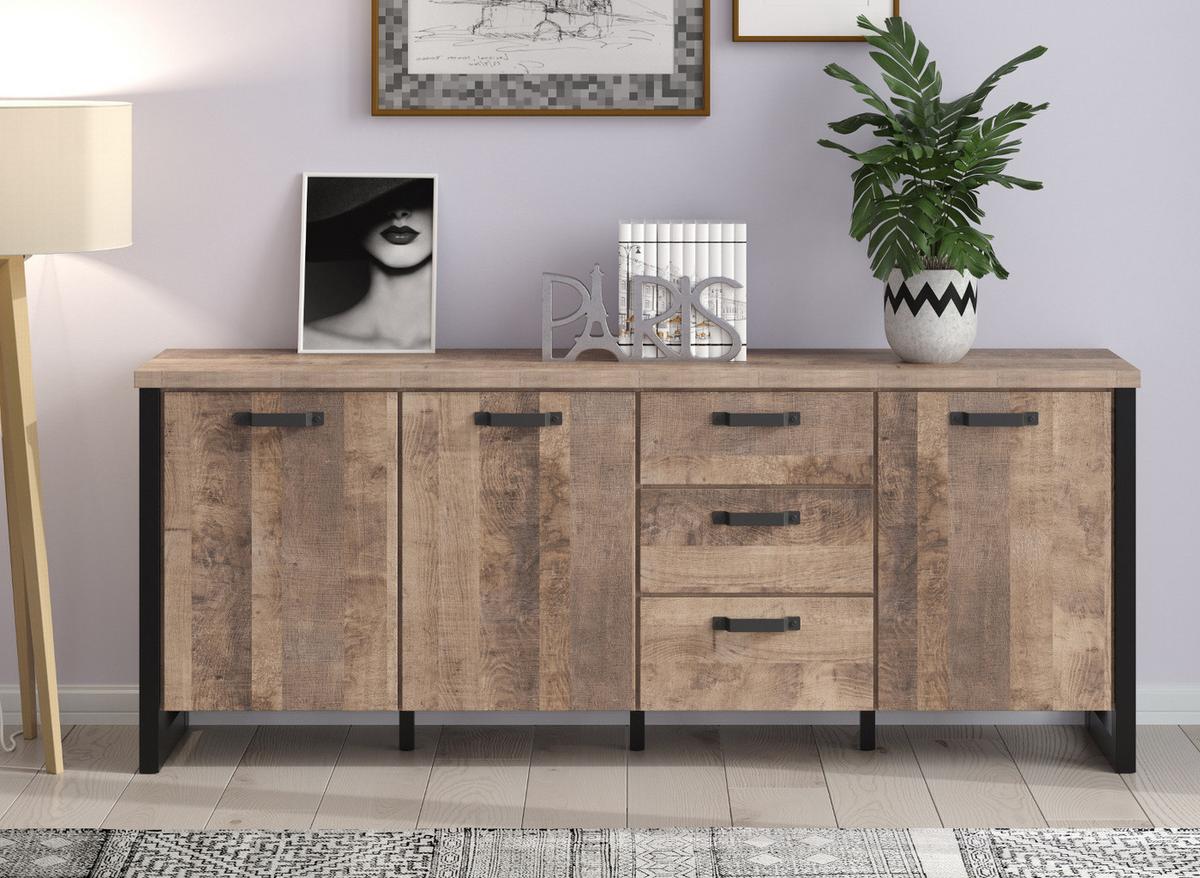SIDEBOARD Eiche Tabak, schwarz 214 x 86 cm, Kommode mit viel Stauraum - Eichefarben/Schwarz, Holzwerkstoff/Kunststoff (214/86/45cm) - Top.Furn
