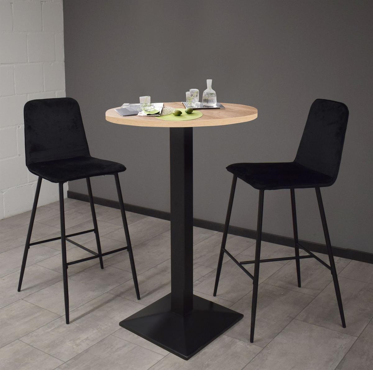 TRESENTISCH rund Eleanore 70 cm schwarz matt/eiche sägerau - Graubraun, Metall (70/70/106cm) - 58aufmkessel