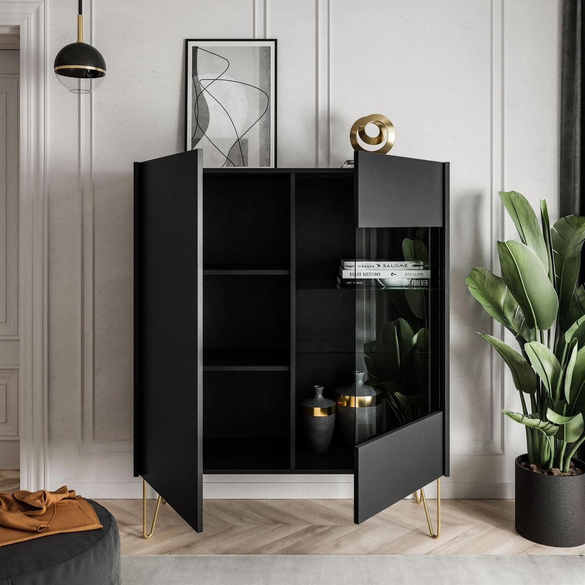 VITRINE EUPHORIA WT97 - Schwarz, Holzwerkstoff (97/122/37cm) - Lookway