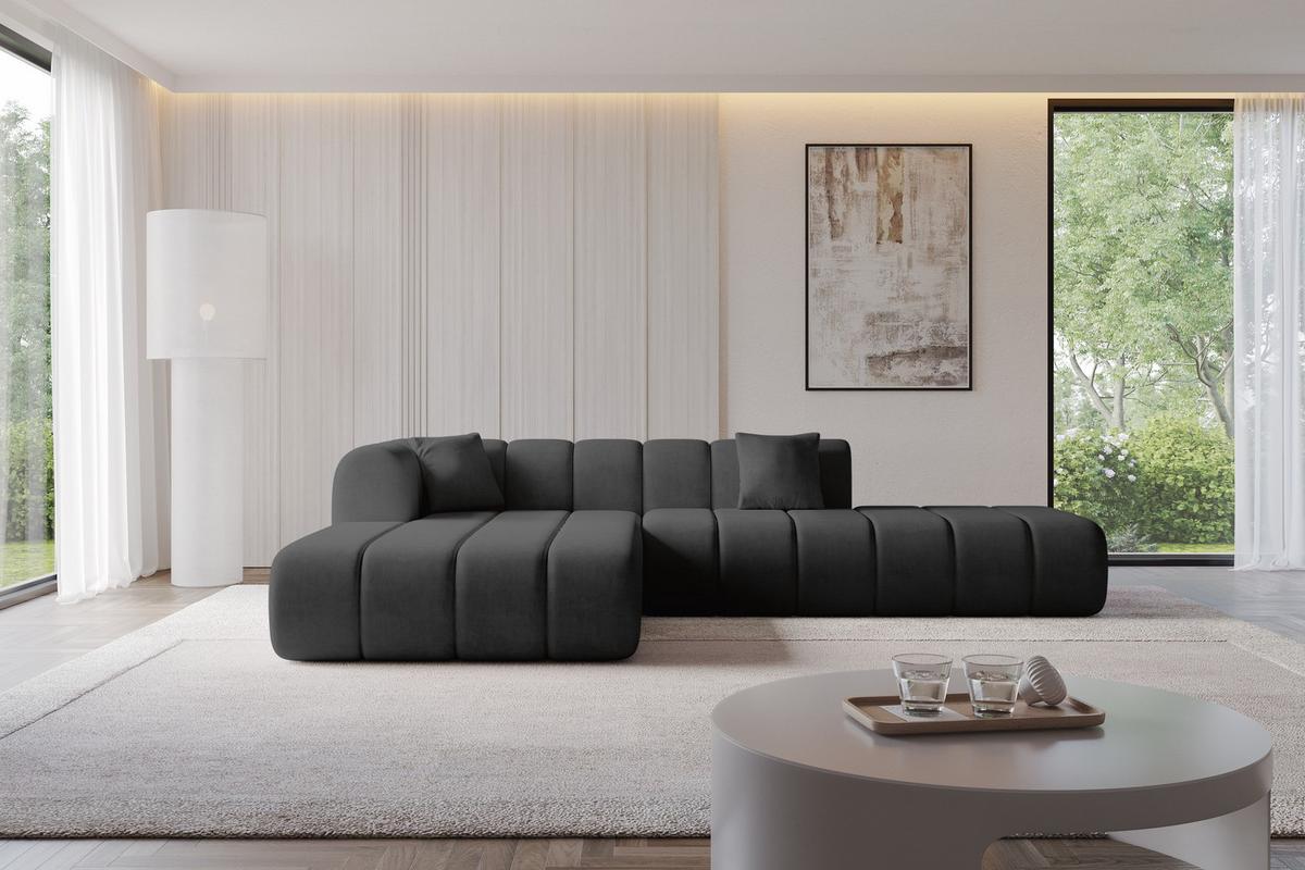 ECKSOFA Ottomane Links BILA-L 289x176x71 Schwarz Samt - Schwarz, Holzwerkstoff/Kunststoff (176/289cm) - ALTDECOR
