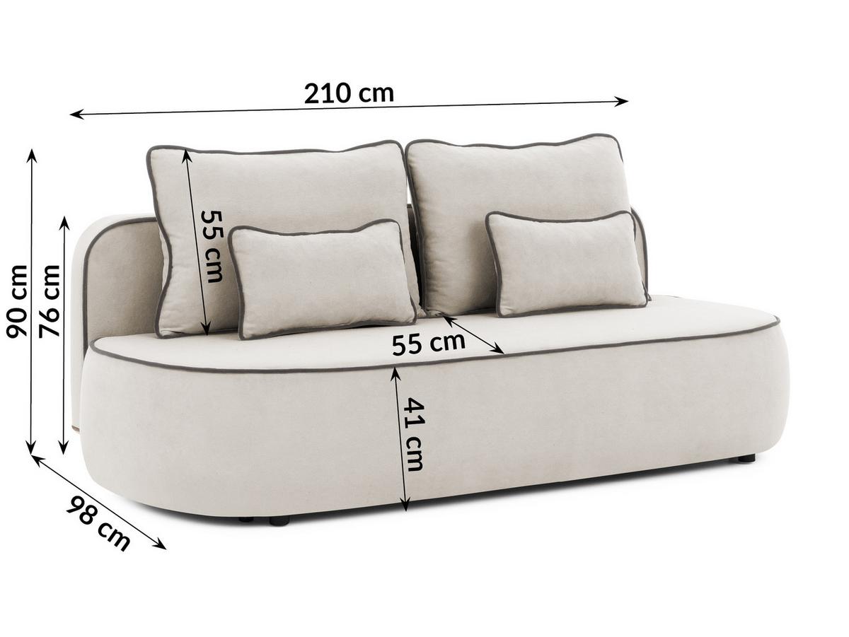 KINDERSOFA Vero im modernen und abgerundeten Design mit Schlaffunktion und Bettkasten aus Helllgrau Plüschstoff mit graphiter Paspel - Hellgrau/Schwarz, Holz/Kunststoff (210/90/98cm) - S-Style Möbel