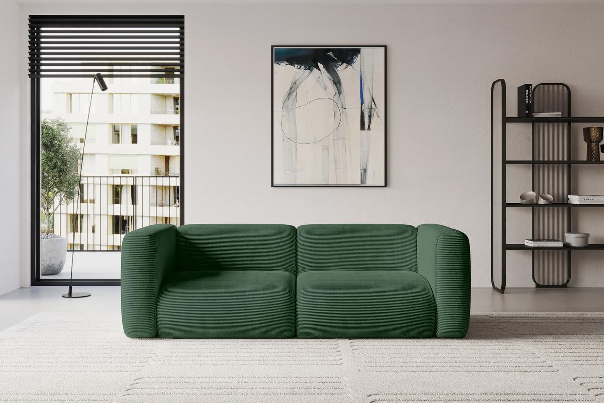 MODULARES Sofa 2-SITZER MIRA-S1 228x89x70 Grün cm Cord - Salbeigrün/Schwarz, Holzwerkstoff/Kunststoff (228/70/89cm) - ALTDECOR