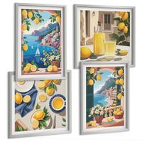 BILDER SET 4er Set - 50x50 cm & 40x60 cm Silberner Rahmen - Meerblick, italienische Zitronen - Silberfarben, Kunststoff (50/50cm) - TULUP