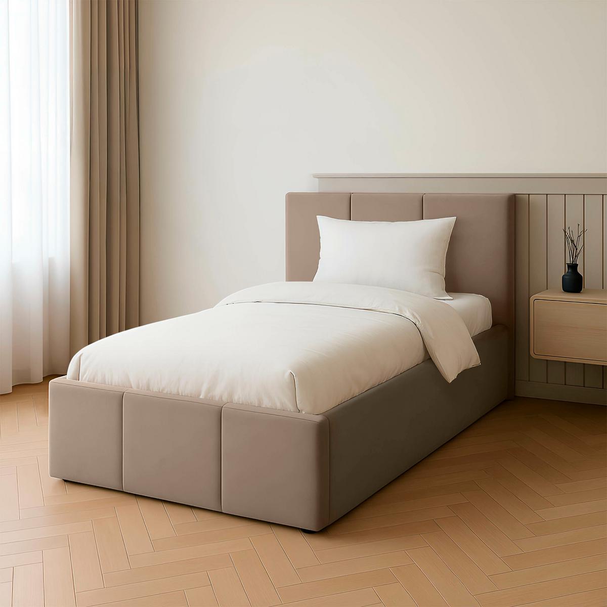 POLSTERBETT für Schlafzimmer Bett mit Stauraum Beige 90x200 - Beige, Holzwerkstoff/Metall (90/200cm) - Muralo