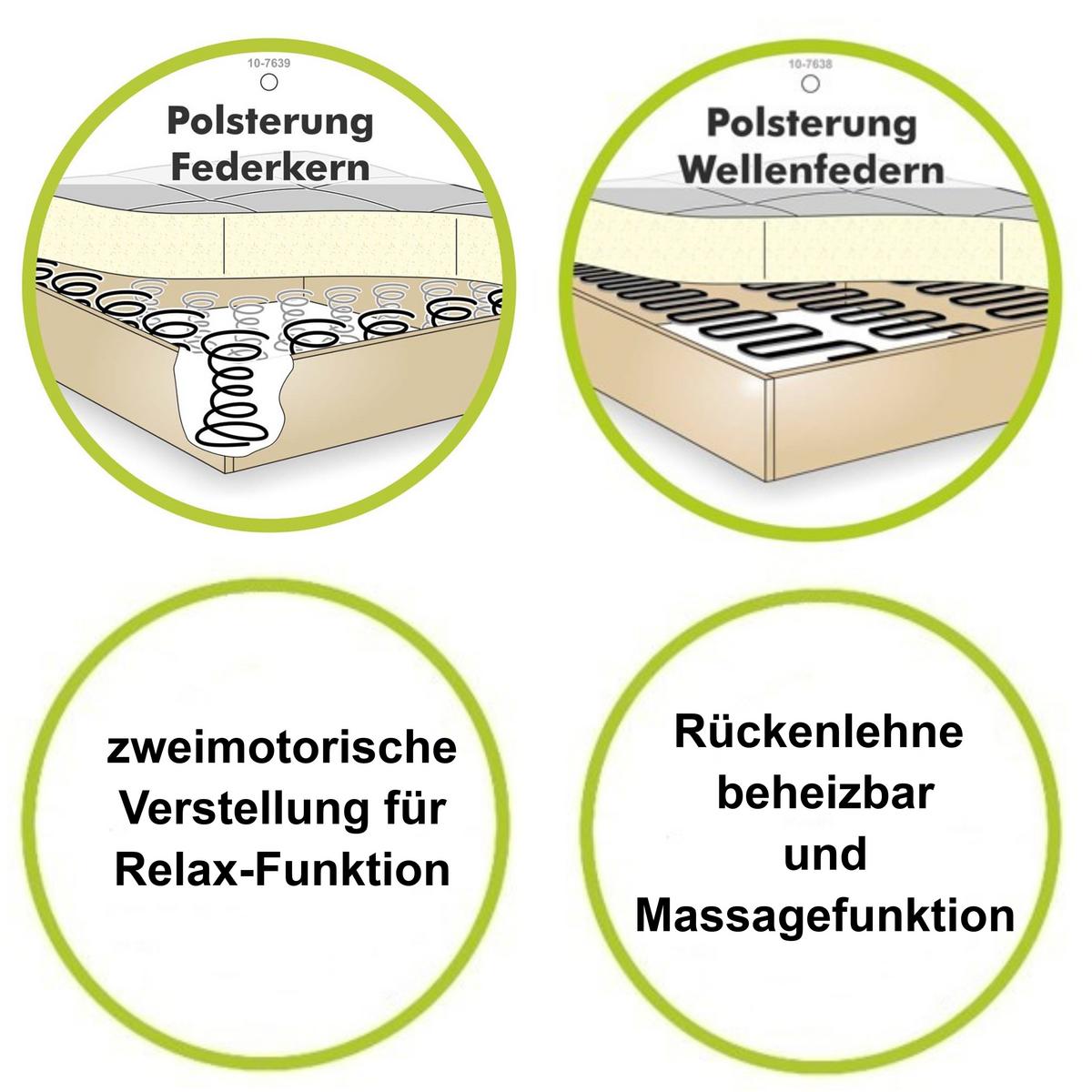 TV-RELAXSESSEL elektrisch mit Massage-/Heizfunktion, zweimotorische Verstellung B74/T89/H108 cm, Chenille-Bezug Grau /15600 - Schwarz/Grau, Textil/Metall (74/108/89cm) - luma-home
