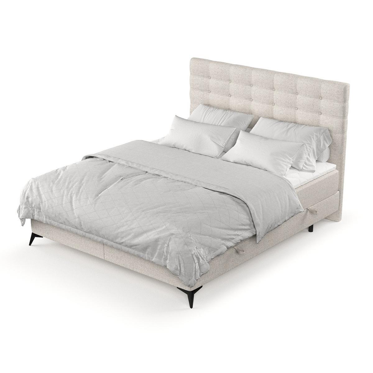 BOXBETT Niro 140/200 cm Hellbeig im Riva Stoff - Beige/Schwarz, Holz/Holzwerkstoff (140/200cm) - AltaBeds