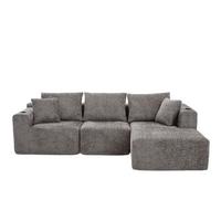 ECKSOFA Modulares L-Form Chenille mit Getränkehalter & Memory-Schaum 261cm - Dunkelgrau, Textil (261/165cm) - Urban Meuble