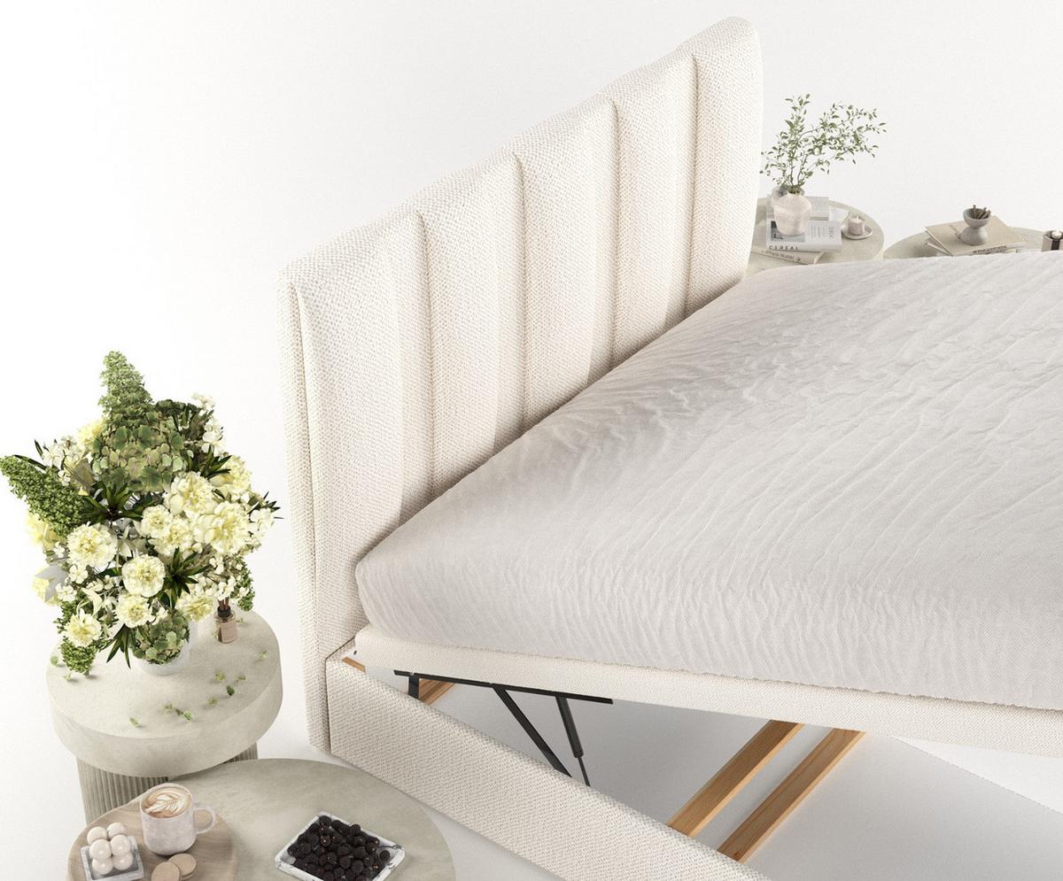 POLSTERBETT Orta mit Stauraum 180/200 cm Creme im Alta Stoff - Creme/Schwarz, Holz/Holzwerkstoff (180/200cm) - AltaBeds