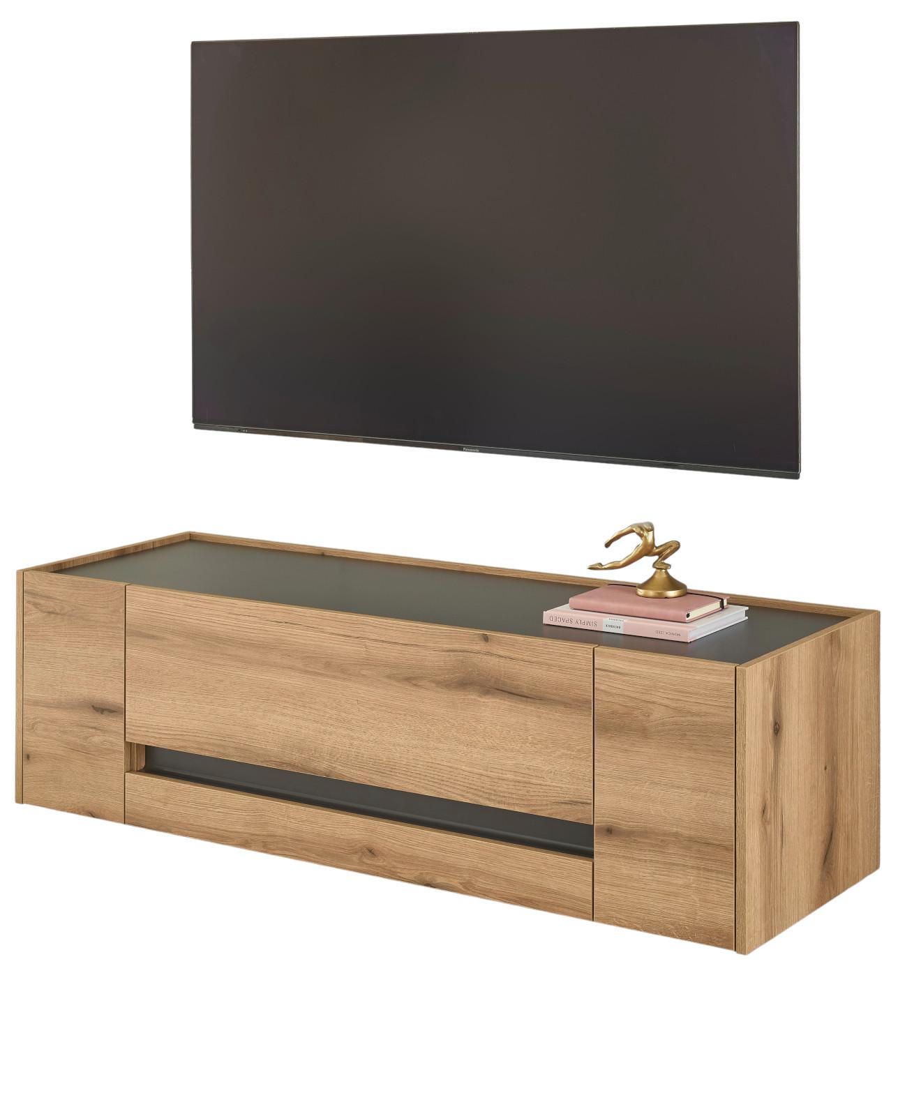 TV-LOWBOARD Eiche Evoke, grau 140 cm, TV-Unterteil mit Doppelschubkasten - Eichefarben/Schwarz, Holzwerkstoff/Kunststoff (140/40/45cm) - Furn.Design