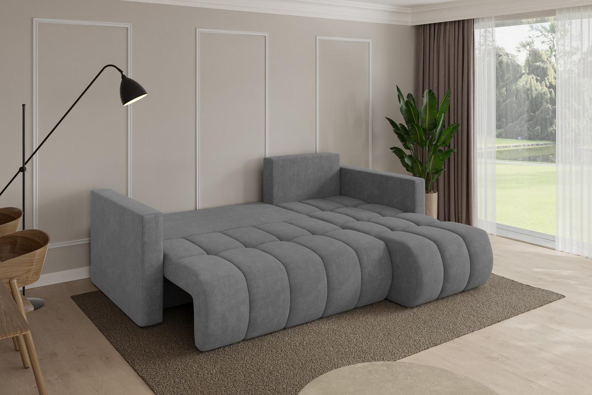 ECKSOFA mit Schlaffunktion Ottomane Rechts GARD-L 226x146x85 Grau Velours - Taupe/Schwarz, Holzwerkstoff/Kunststoff (226/146cm) - ALTDECOR