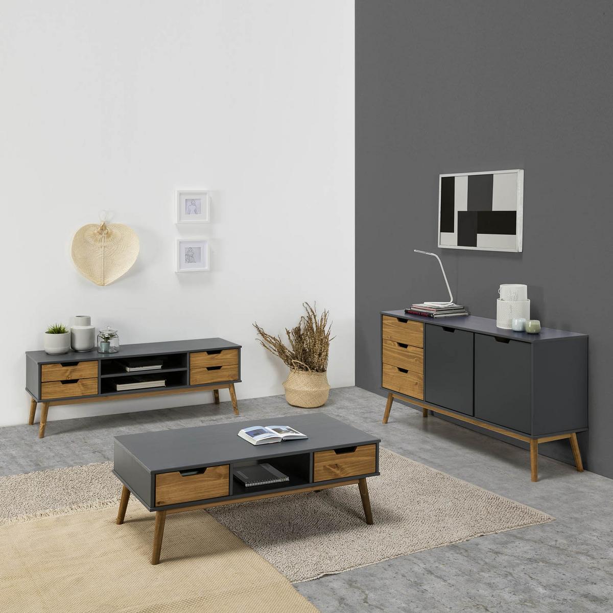 SIDEBOARD Java 3 Schubladen Grau - Anthrazit, Holz (140/80/40cm)