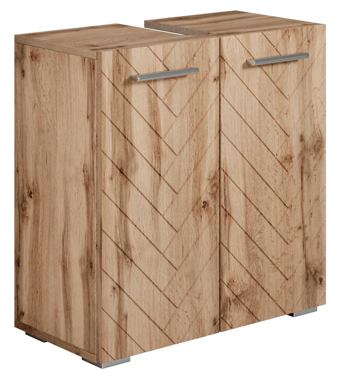 WASCHBECKENUNTERSCHRANK Jupiter 2 Türen Eiche Fischgrät - 60 x 30 x 60 cm - Eiche Wotan, Holz (60/60/30cm) - Badplaats