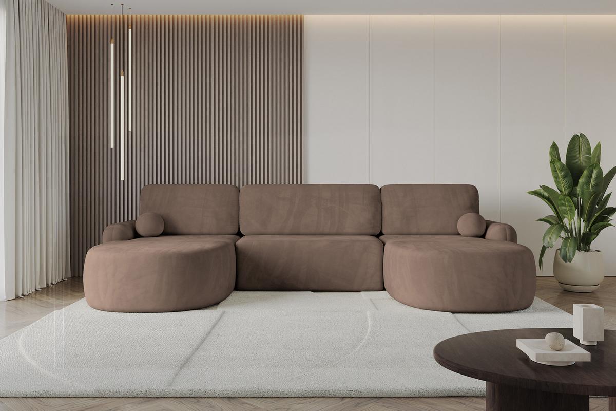 WOHNLANDSCHAFT mit Schlaffunktion und Bettkasten LIRA-U - 335x172x89 Braun - Braun, Holzwerkstoff/Textil (335/89/172cm) - ALTDECOR