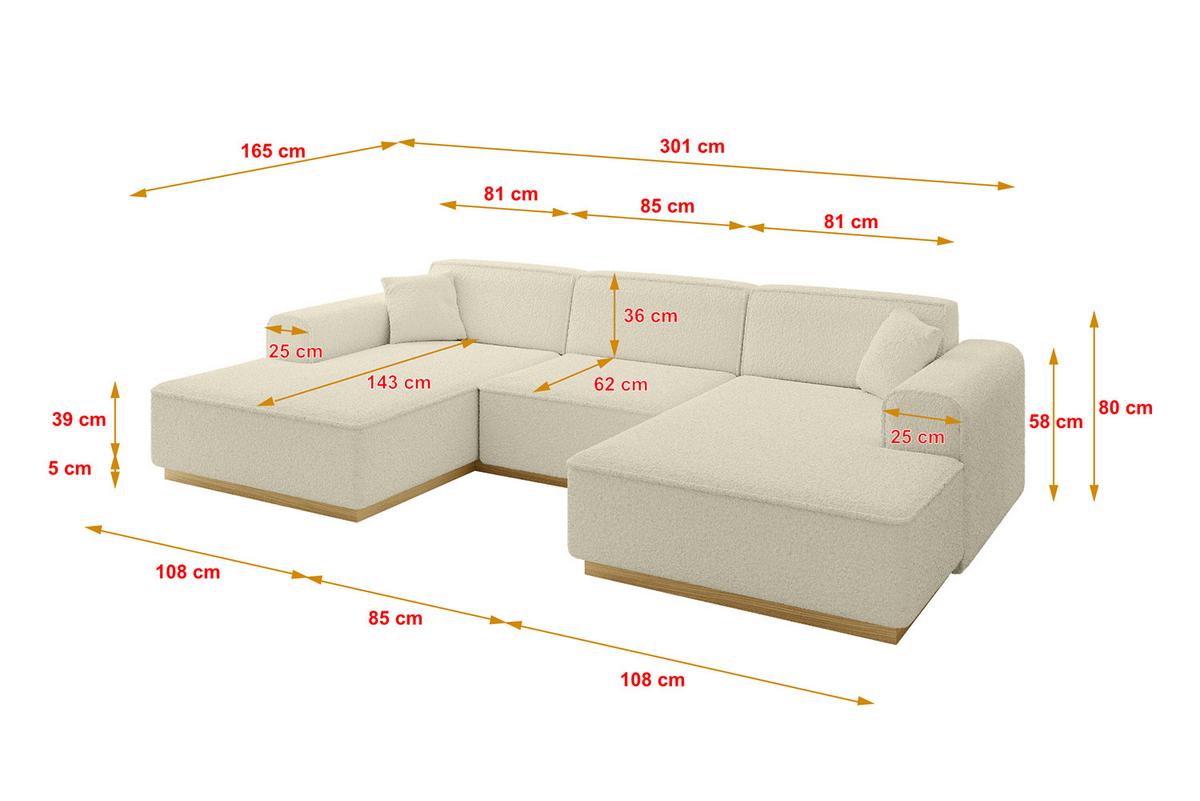 WOHNLANDSCHAFT IREA-U1-v2 - 301x165x80 cm Beige - Hellbraun/Creme, Holzwerkstoff/Textil (301/80/165cm) - ALTDECOR