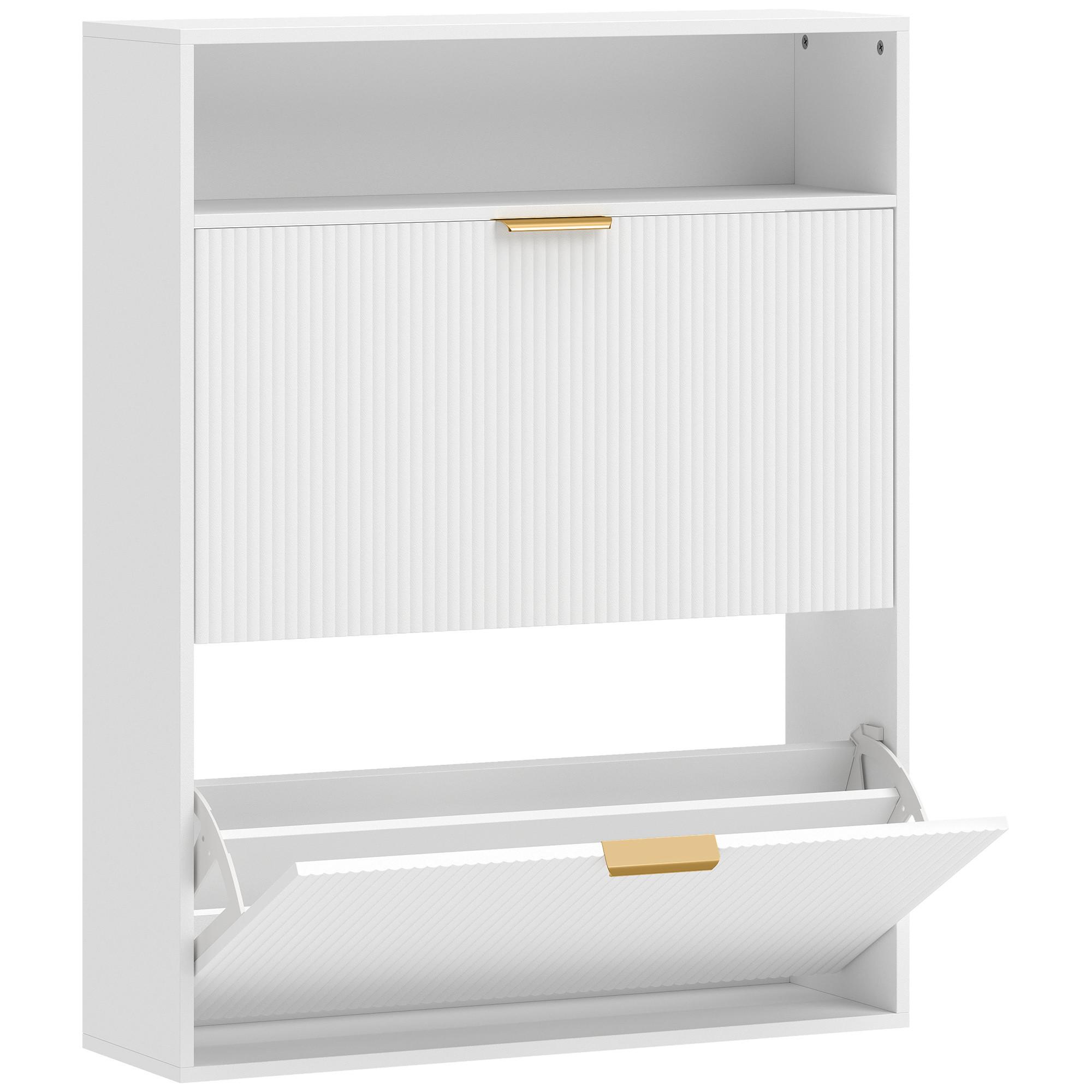 SCHUHSCHRANK Spanplatte MDF Weiß - Alufarben/Weiß, Holzwerkstoff/Kunststoff (24/102.5/80cm) - HOMCOM