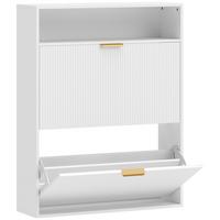 SCHUHSCHRANK Spanplatte MDF Weiß - Alufarben/Weiß, Holzwerkstoff/Kunststoff (24/102.5/80cm) - HOMCOM