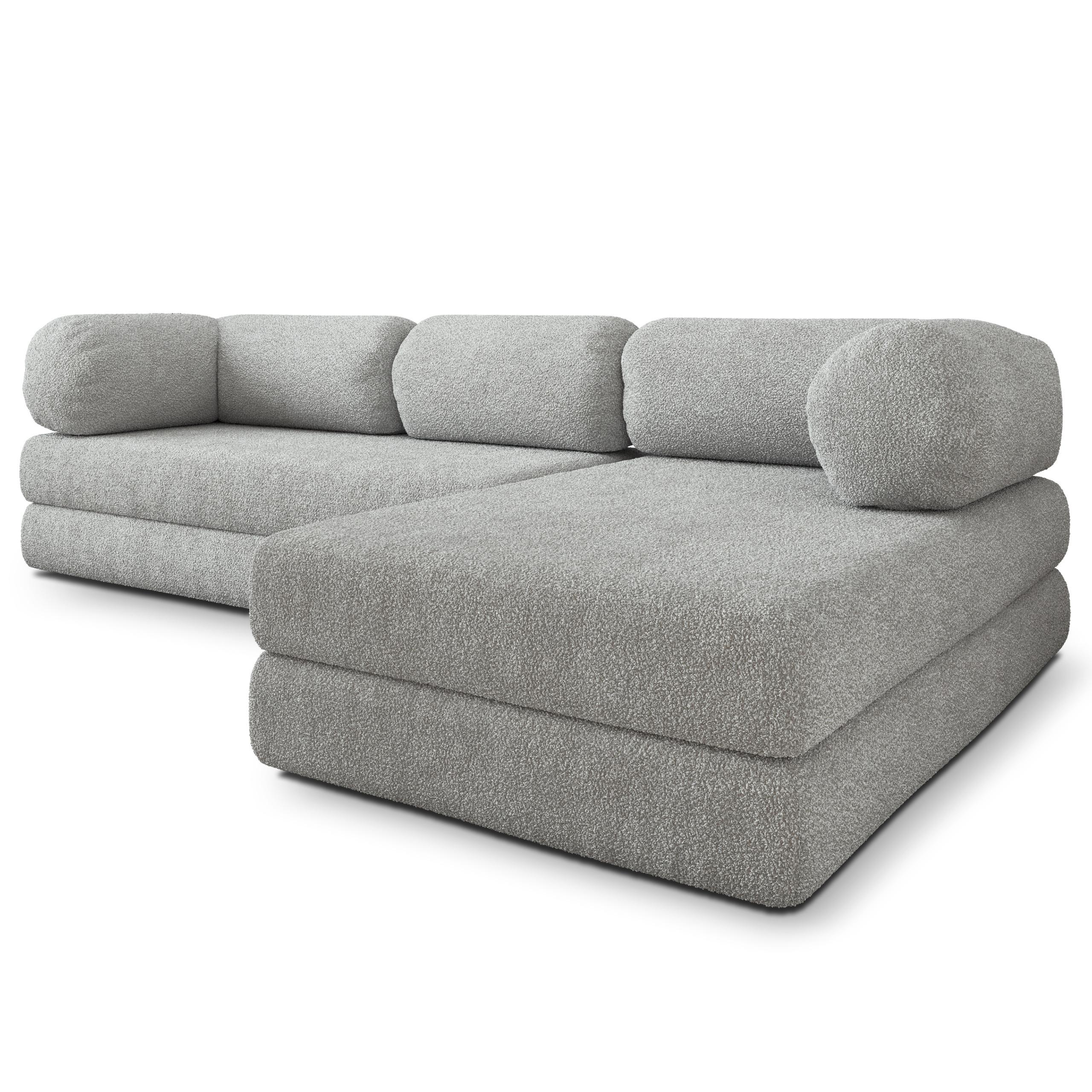 ECKSOFA KELI modulares Boneless Sofa mit Schlaffunktion Hellgrau Boucle-Stoff - Hellgrau, Textil (270/160cm) - MASSENO
